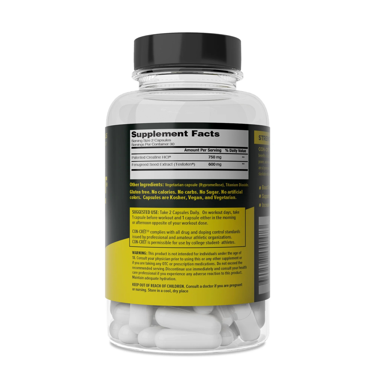 + TEST, Creatine Hcl with Testofen, Boost Testosterone Levels, 60 Capsules, Men’