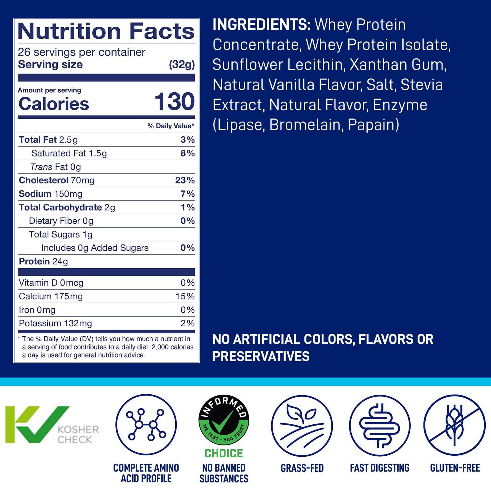 LeanFit WHEY Protein Natural Vanilla – 100% Whey Protein Powder, 24g Protein …