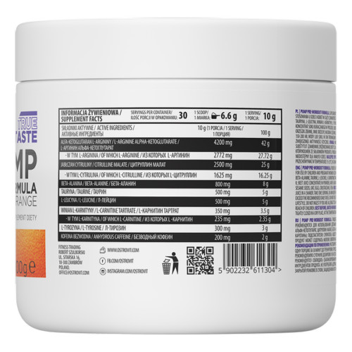 OstroVit PUMP Pre-Workout Formula 300 g-10,58 oz 4 flavors, Nitric Oxide