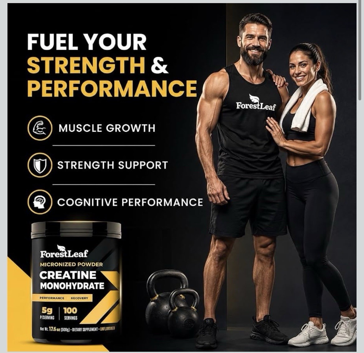 ForestLeaf Micronized Creatine Monohydrate Powder Muscle Growth Strength 100s