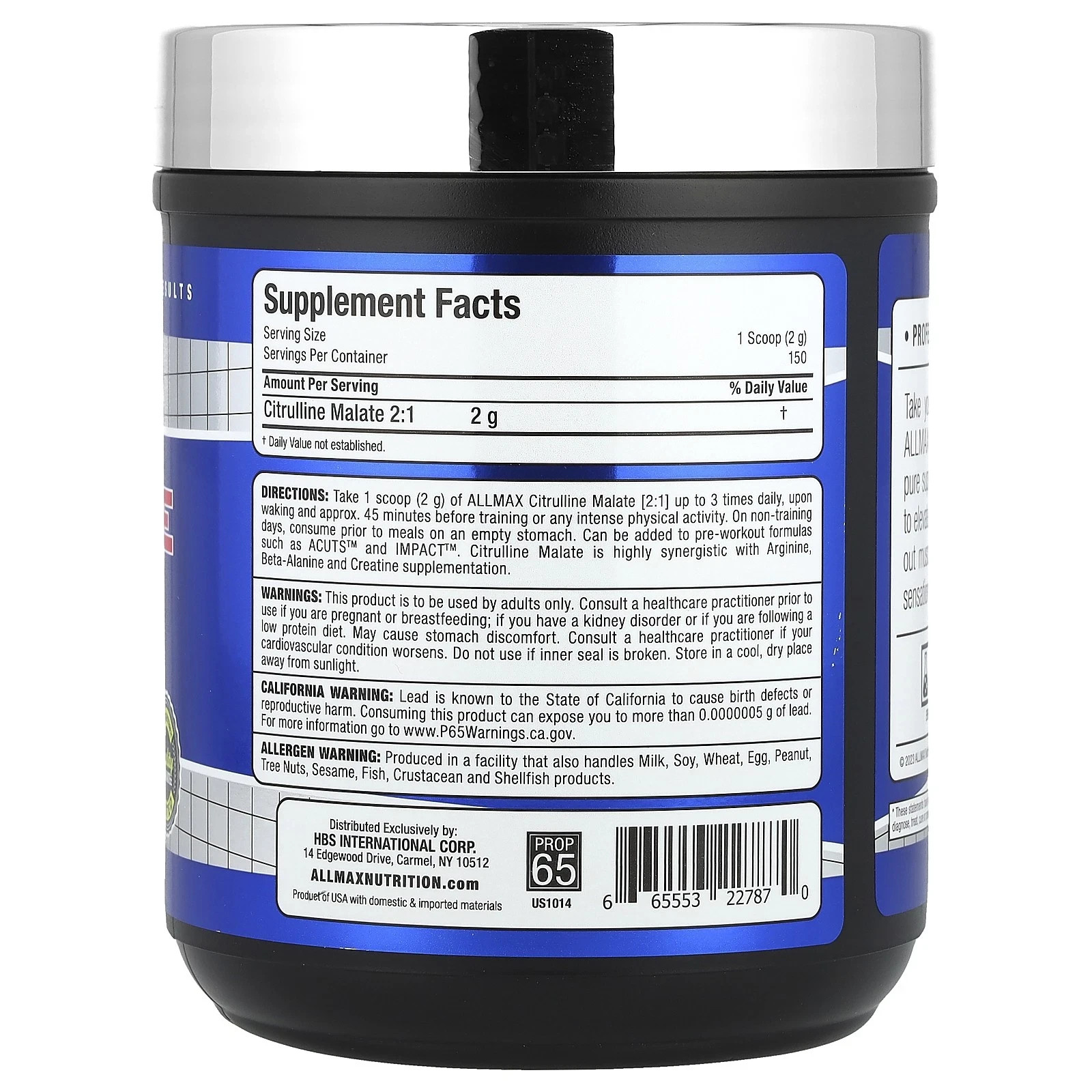ALLMAX Nutrition Citrulline Malate 2 1 10 58 oz 300 g Dairy-Free, GMP Quality