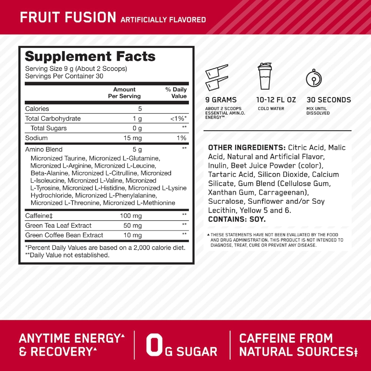 Optimum Nutrition Amino Energy 30 Servings ON Essential (SELECT FLAVOR) – NEW