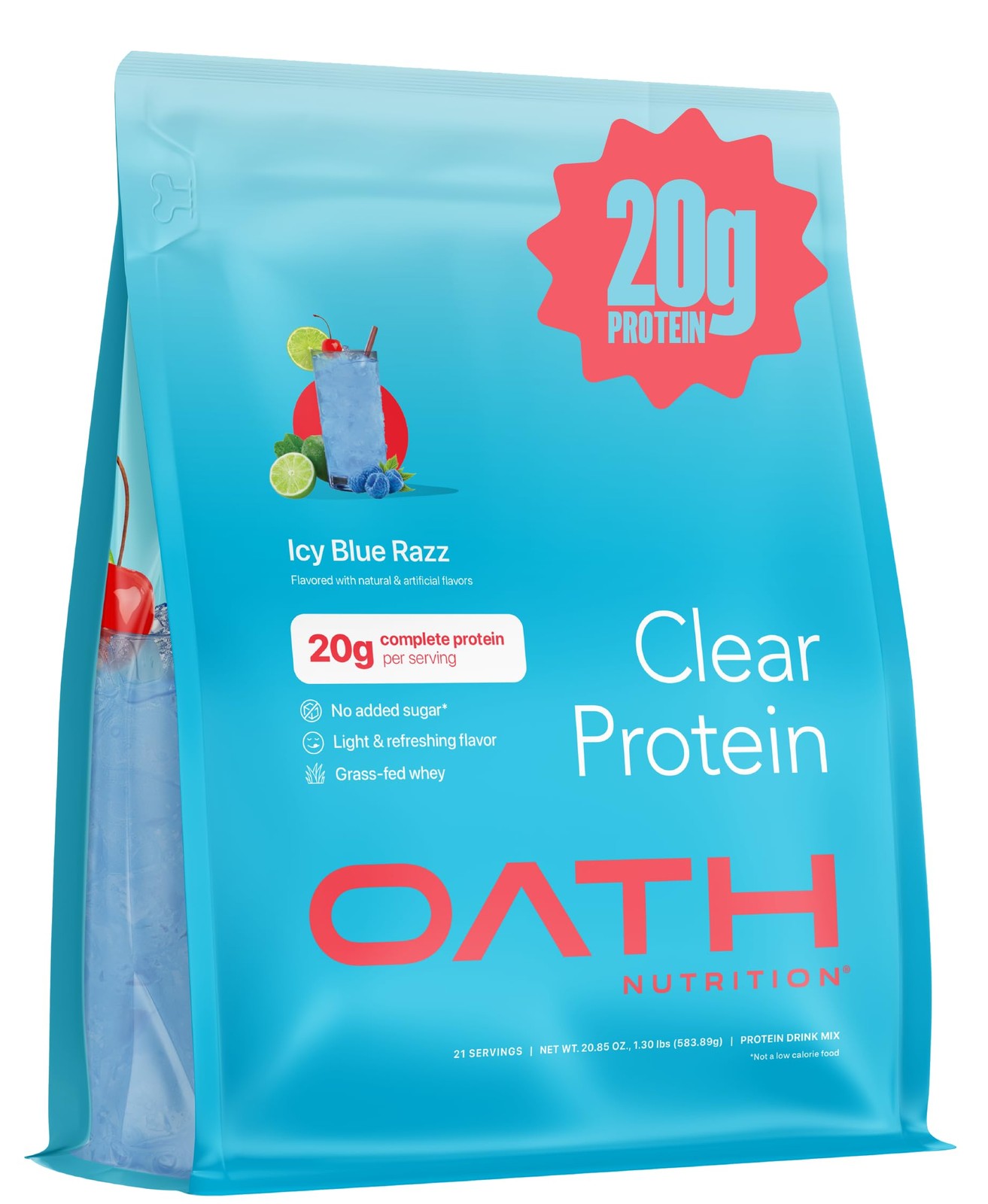 Oath Nutrition Clear Whey Isolate Protein Powder, ICY Blue Razz, 20g Complete…