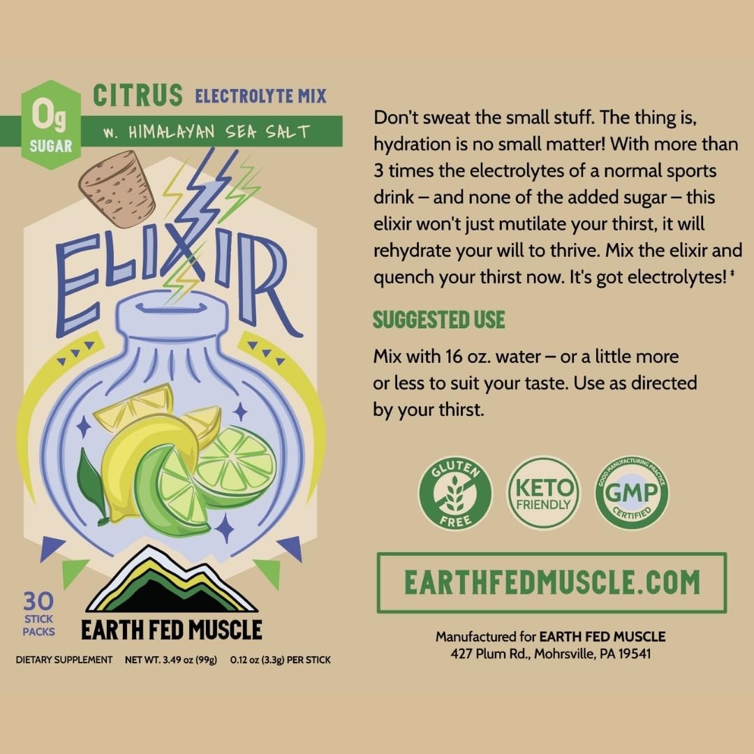 Earth Fed Muscle Elixir Electrolyte Powder 3.49 Ounce (Pack of 1), Green