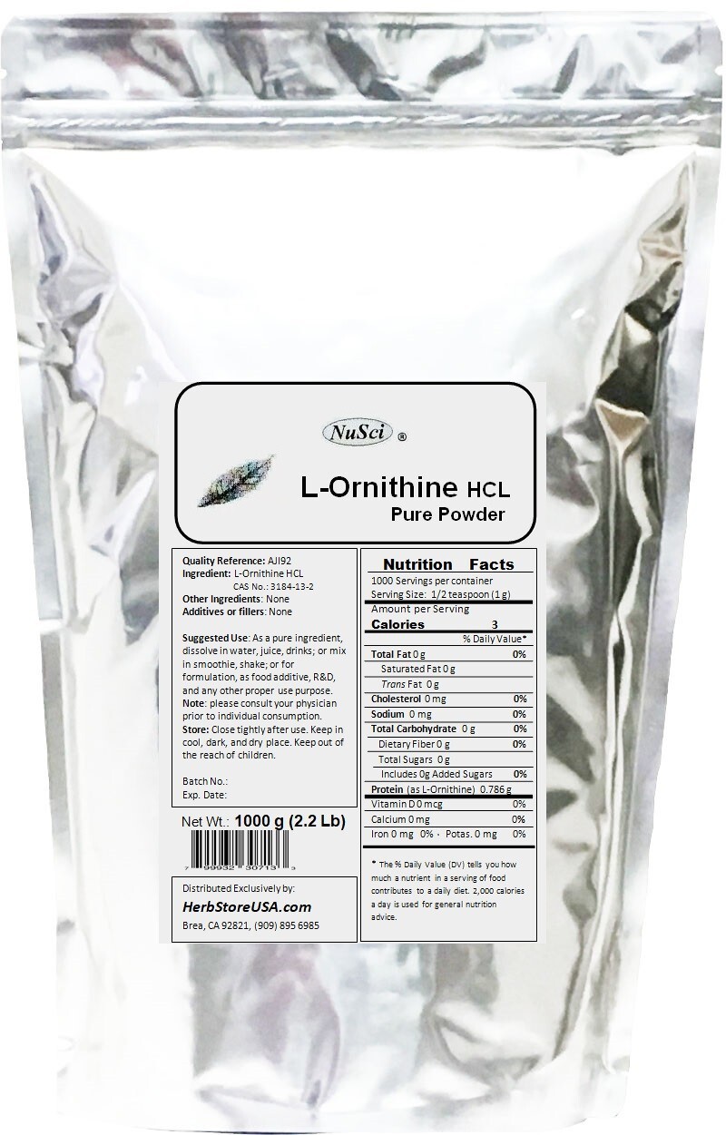 NuSci Pure L-Ornithine Powder 1Kg (2.2Lb) lean muscle mass