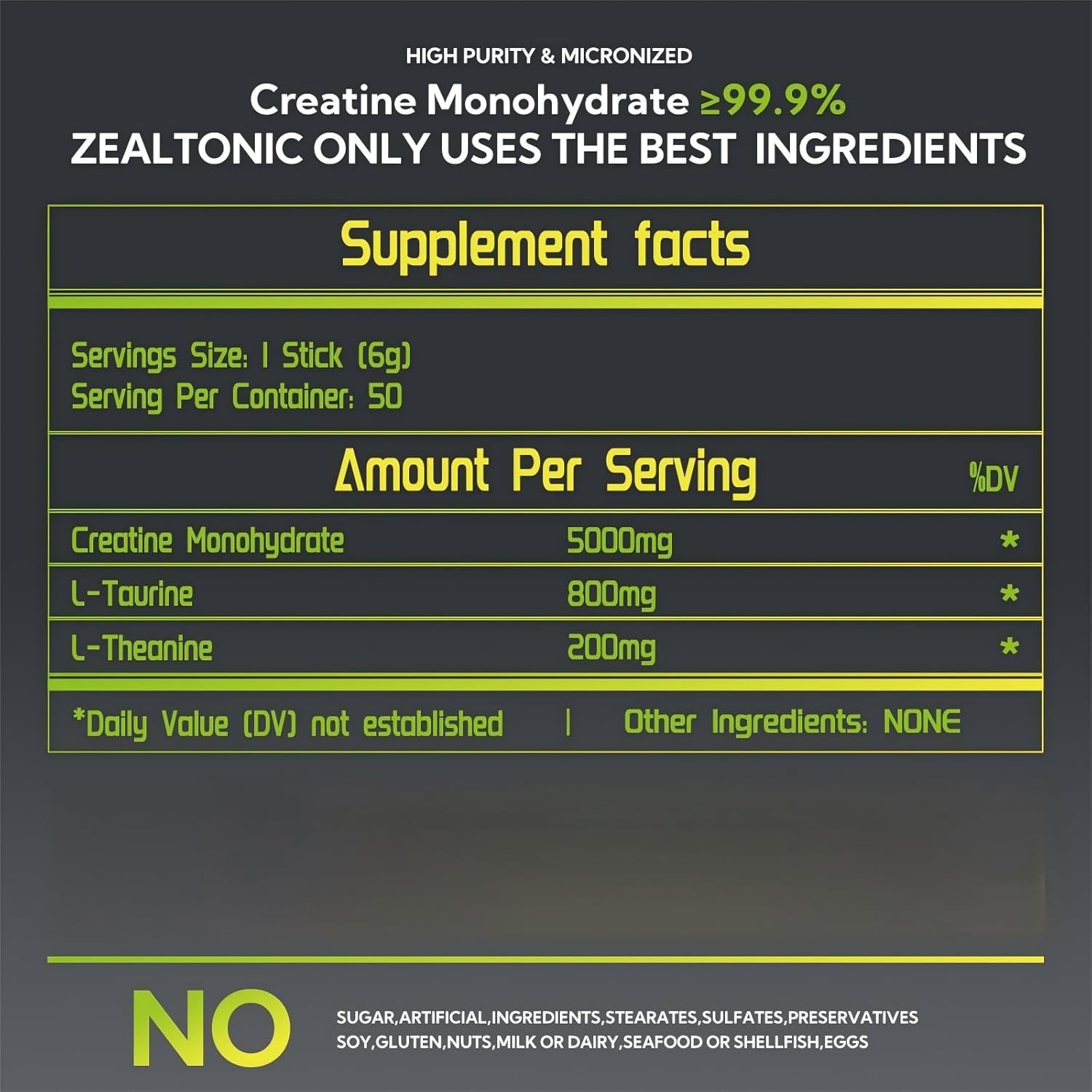 5000mg 99.9% Micronized Creatine Monohydrate Powder Stick Packs with 800mg of…