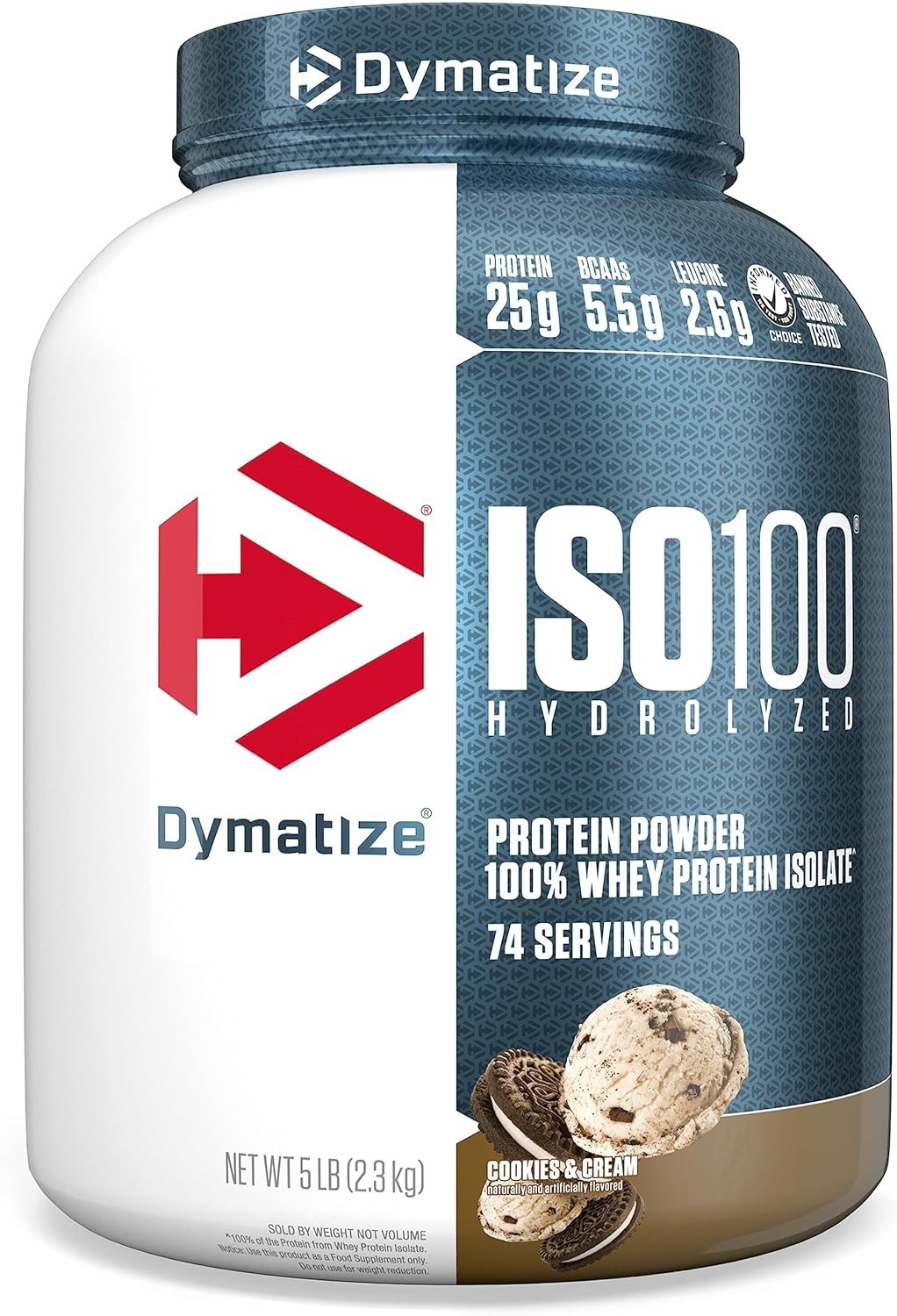 Dymatize ISO100 Whey Protein Powder Isolate, Cookies 74 Servings (Pack of 1)