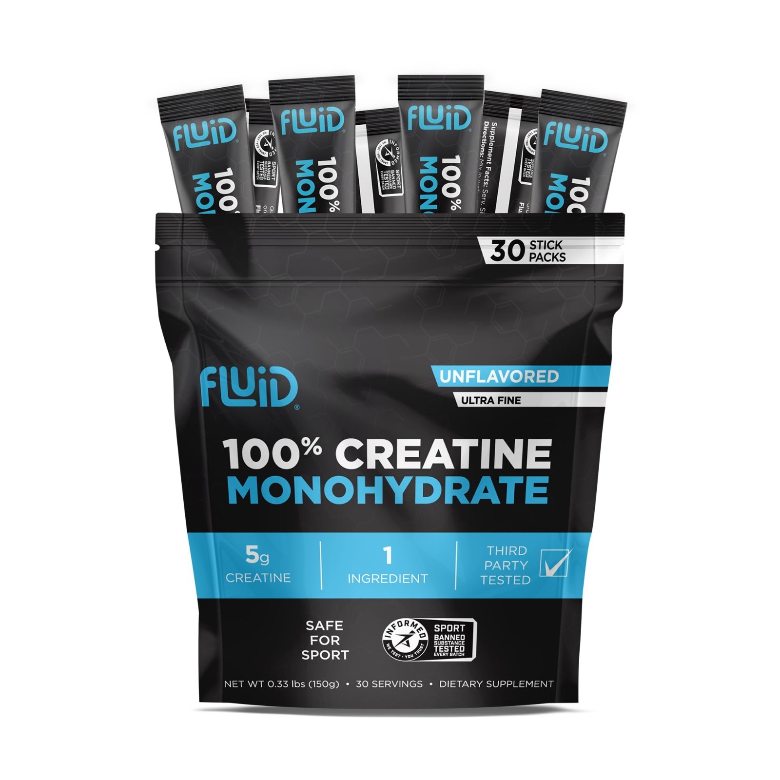 Ultra-Fine Micronized Creatine Monohydrate Powder – 5g Travel Stick Packs, 30 Se