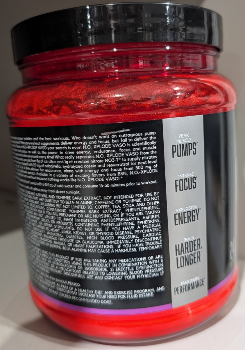 BSN NO-Xplode VASO Ultimate Pump Pre-Workout, Grape Fury 1.11 lb 24 Servings