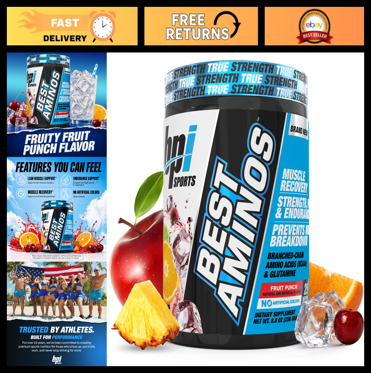 BCAA Powder for Post Workout Recovery – Amino Acids & Glutamine Drink, 25 Servin