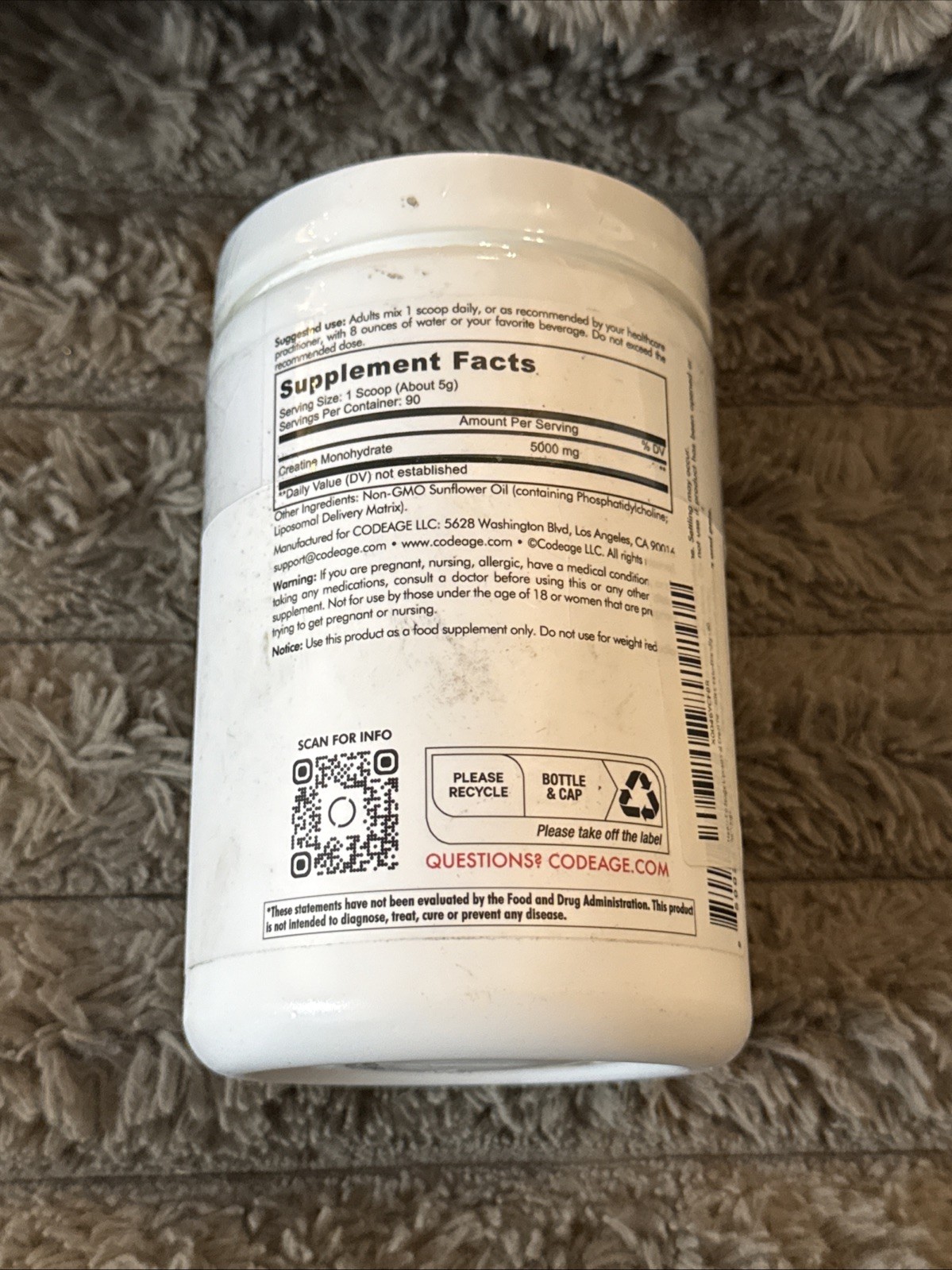 Codeage – Centurion – Liposomal Creatine Powder, Unflavored, 1 lb (455 g)