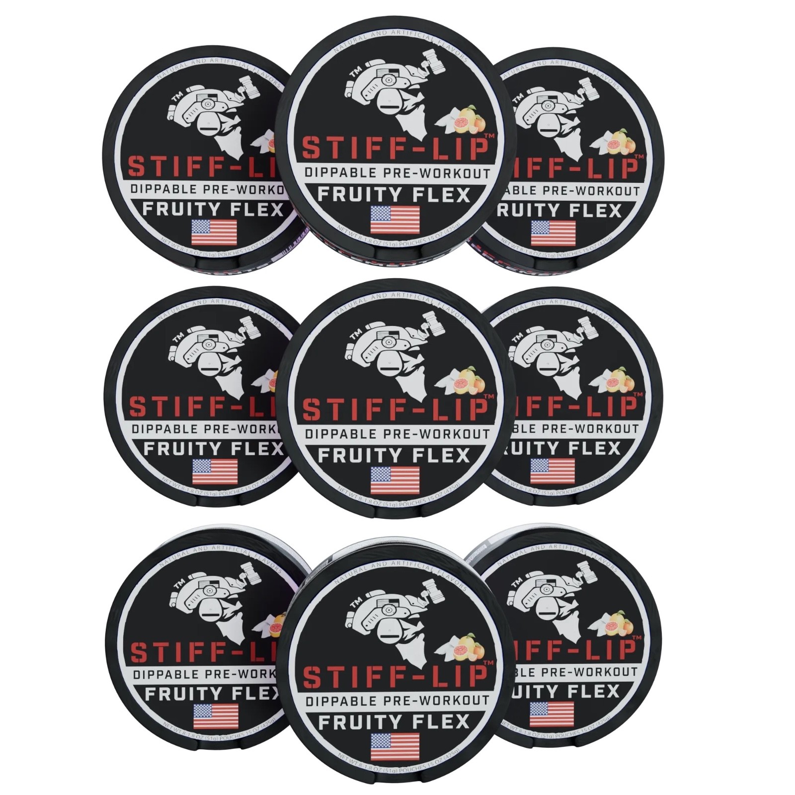 9 PACK STIFF LIP Dippable PRE-WORKOUT High Stim 300mg Caffeine See Description