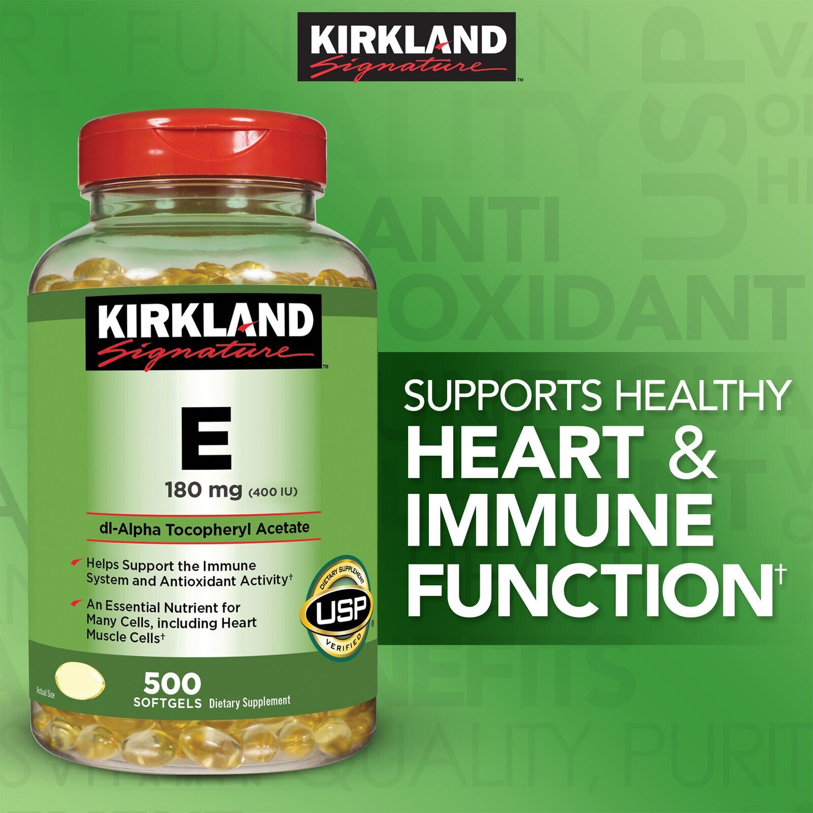 Kirkland Signature VITAMIN E 180 mg (400IU) 500 Softgels EXP 09/2026