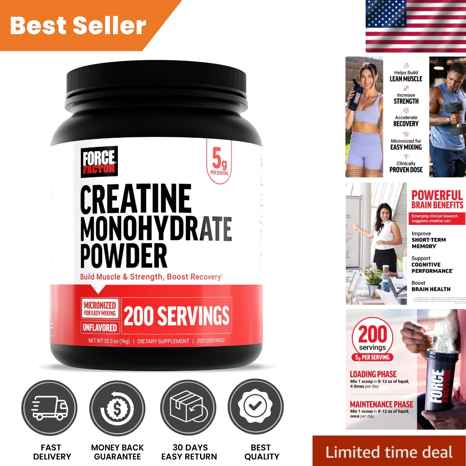 Pure Creatine Monohydrate Powder: 5g Dose for Strength, Recovery & Brain Health