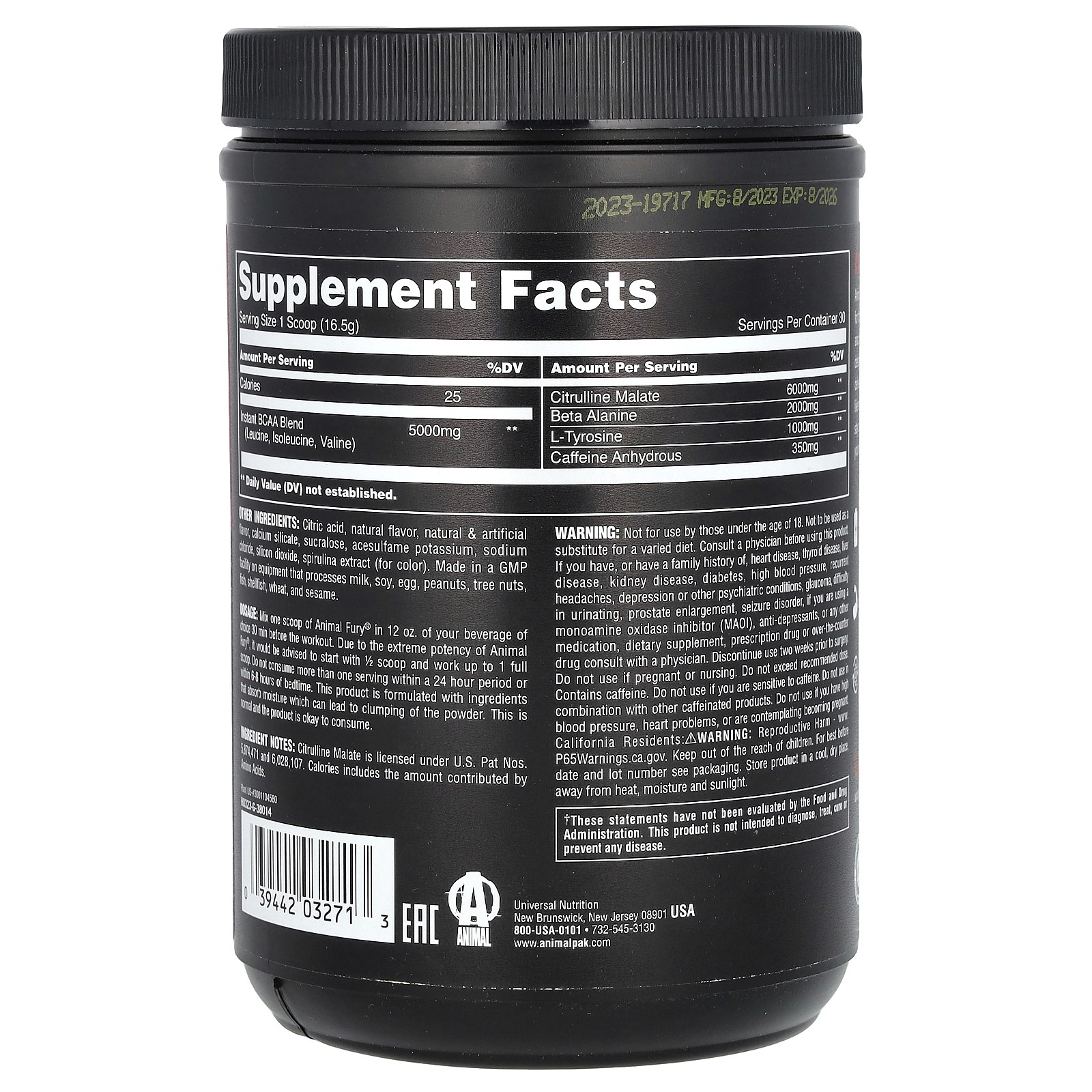 Fury® Essentials, Pre Workout, Blue Raspberry, 1.09 lb (495 g)