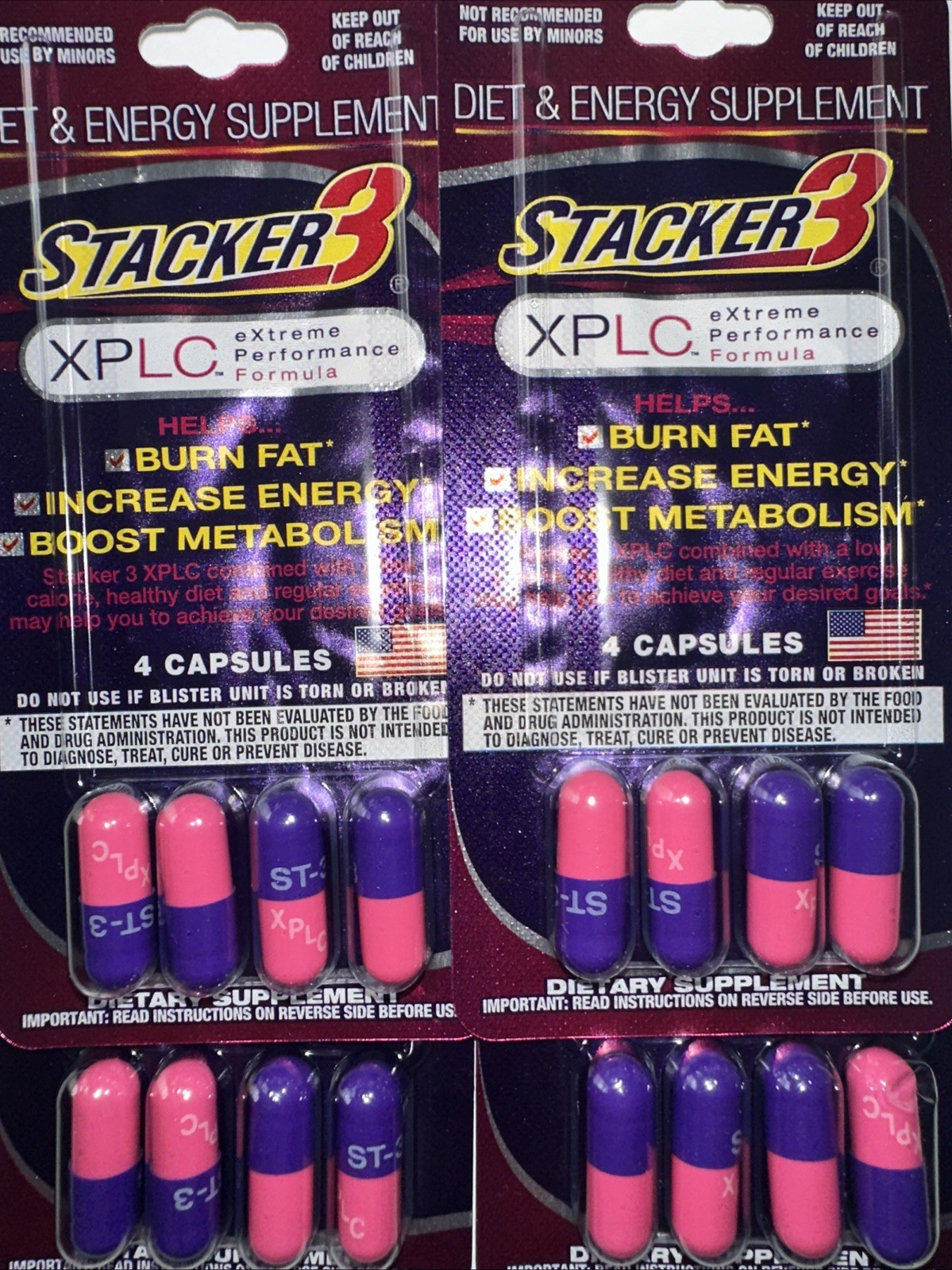 4 Packs Stacker 3 XPLC 4ct Blister Pack Dietary Supplement Weight Loss 16 Caps