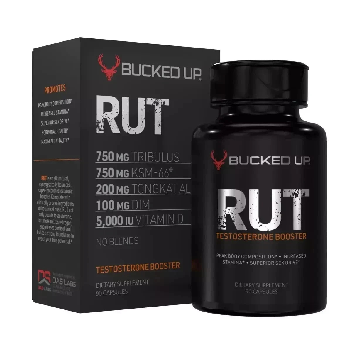 BUCKED UP RUT TESTOSTERONE BOOSTER 90Caps 30Serv Hormone Balance Mood ( 5 Pack )