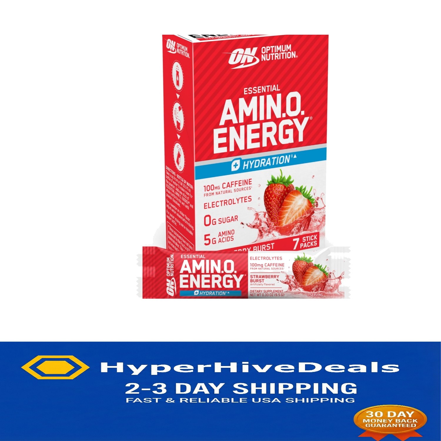 Strawberry Burst Amino Energy + Electrolytes Stick Packs for On-the-Go Hydration
