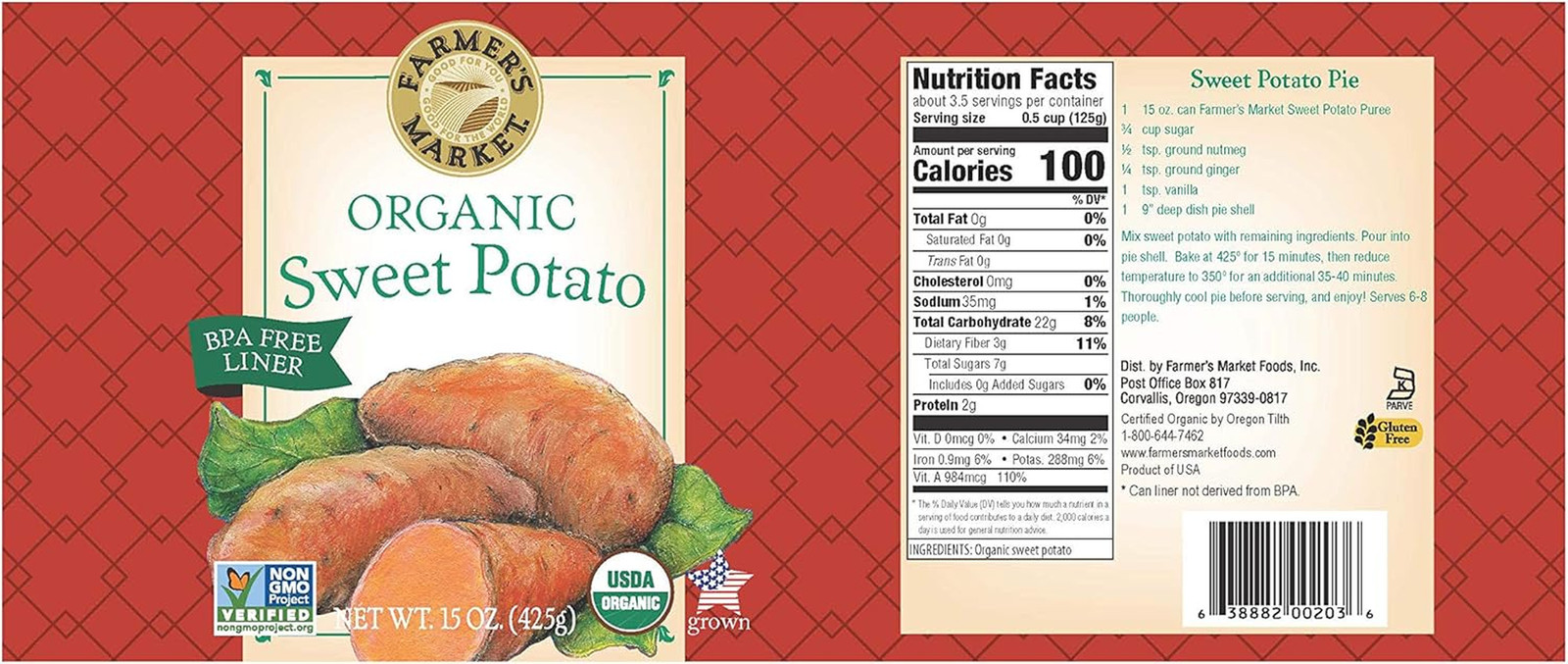 Farmer’S Market Organic Sweet Potato Puree, 15-Ounce Cans (Pack of 12)