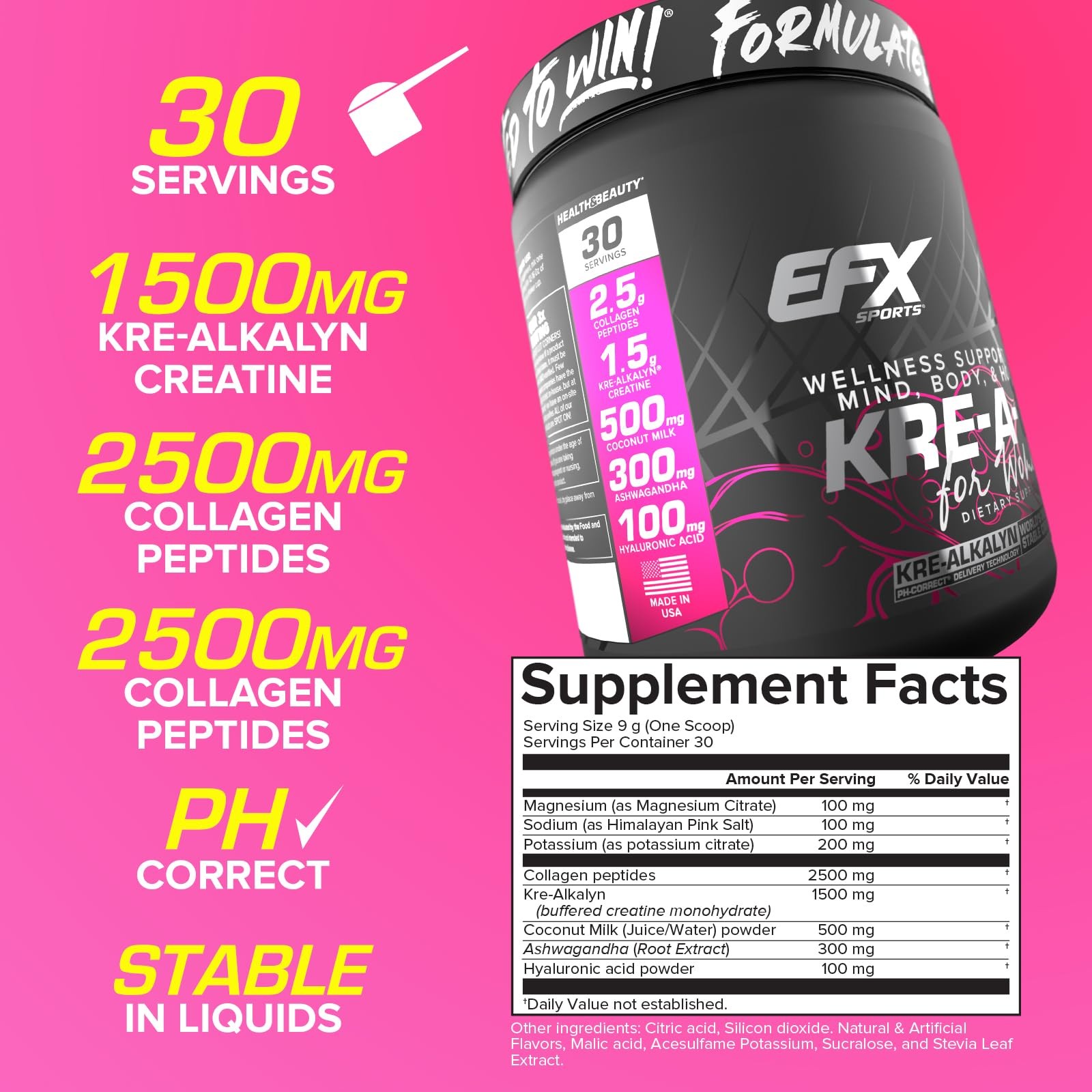 EFX Sports Kre-A-Glo Creatine Strawberry Margarita Collagen Ashwagandha 30 serve