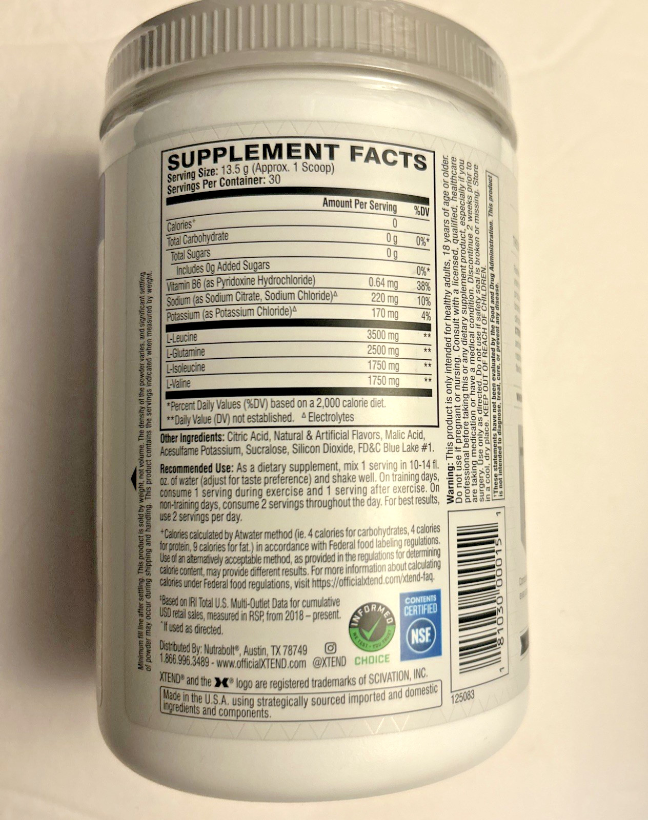 Xtend Original 7g BCAA Electrolyte Powder Blue Raspberry Ice 30 Servings BB08/27