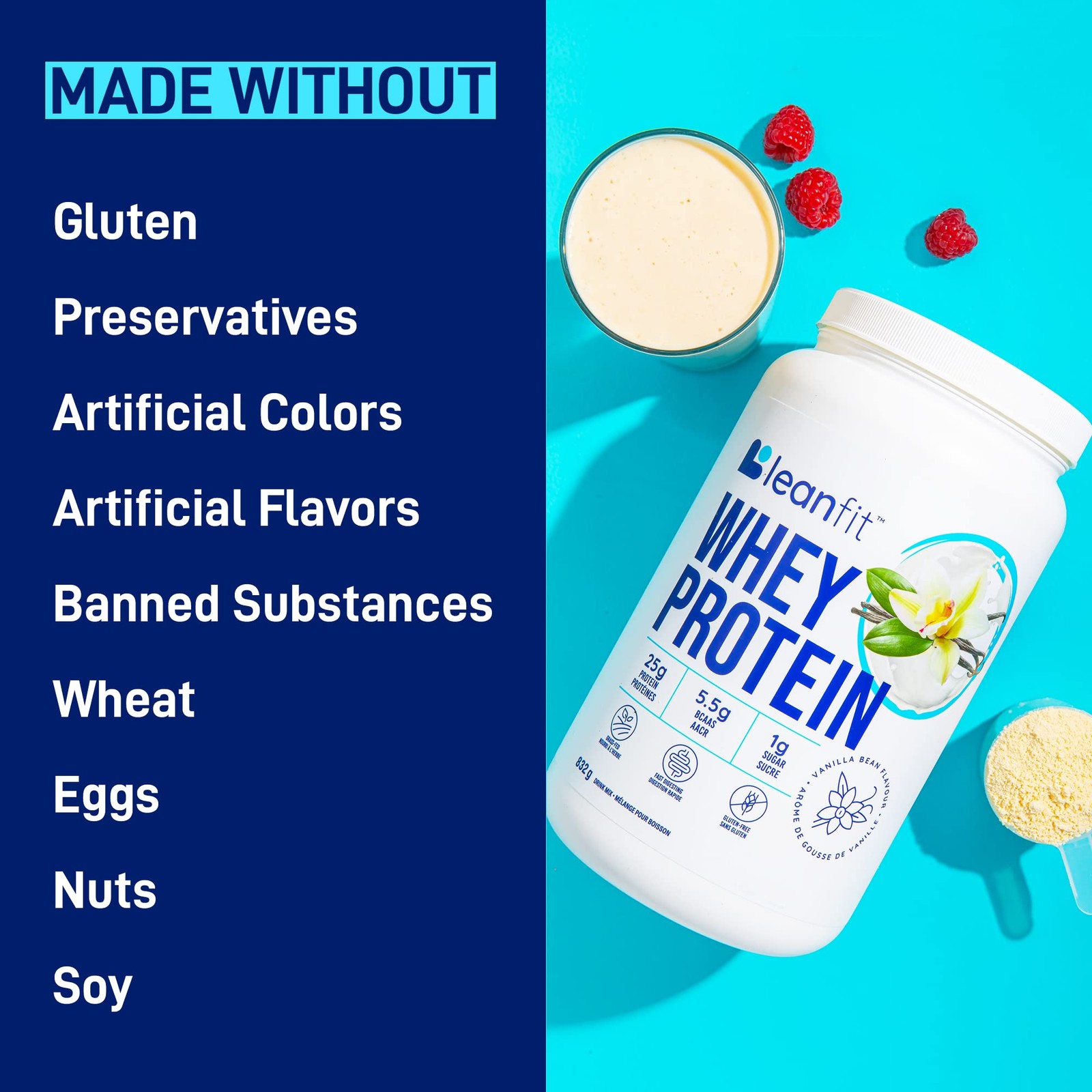 LeanFit WHEY Protein Natural Vanilla – 100% Whey Protein Powder, 24g Protein …