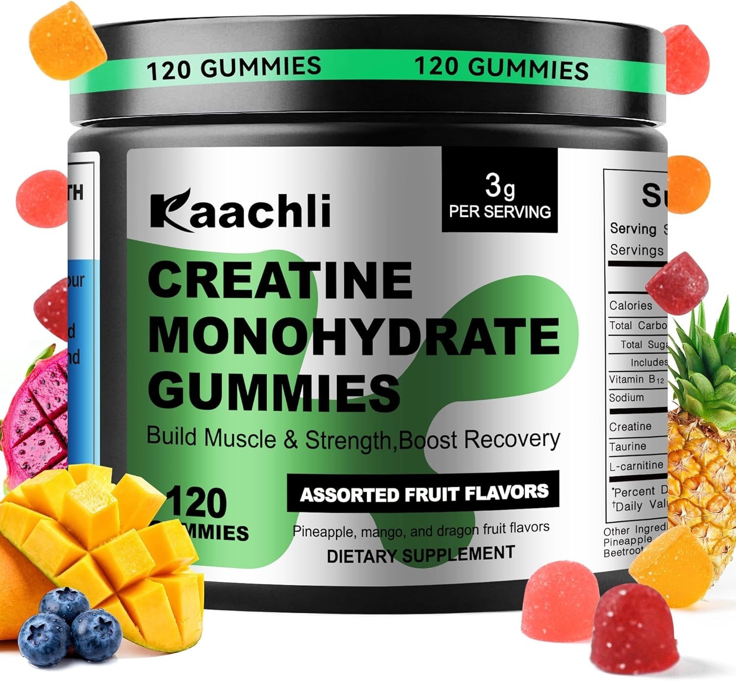 Creatine Monohydrate Gummies for Men and Women, 3000mg Creatine,120 Count.
