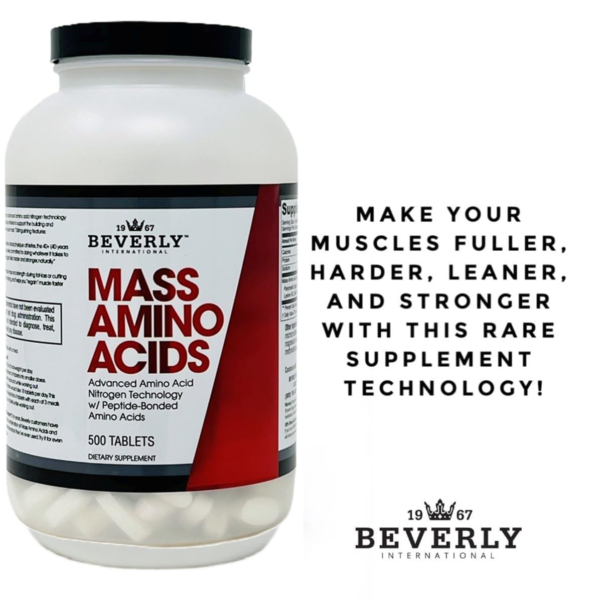 Beverly International Mass Amino Acids, 500 Tabs. Use Pre-Post Workout, with Mea