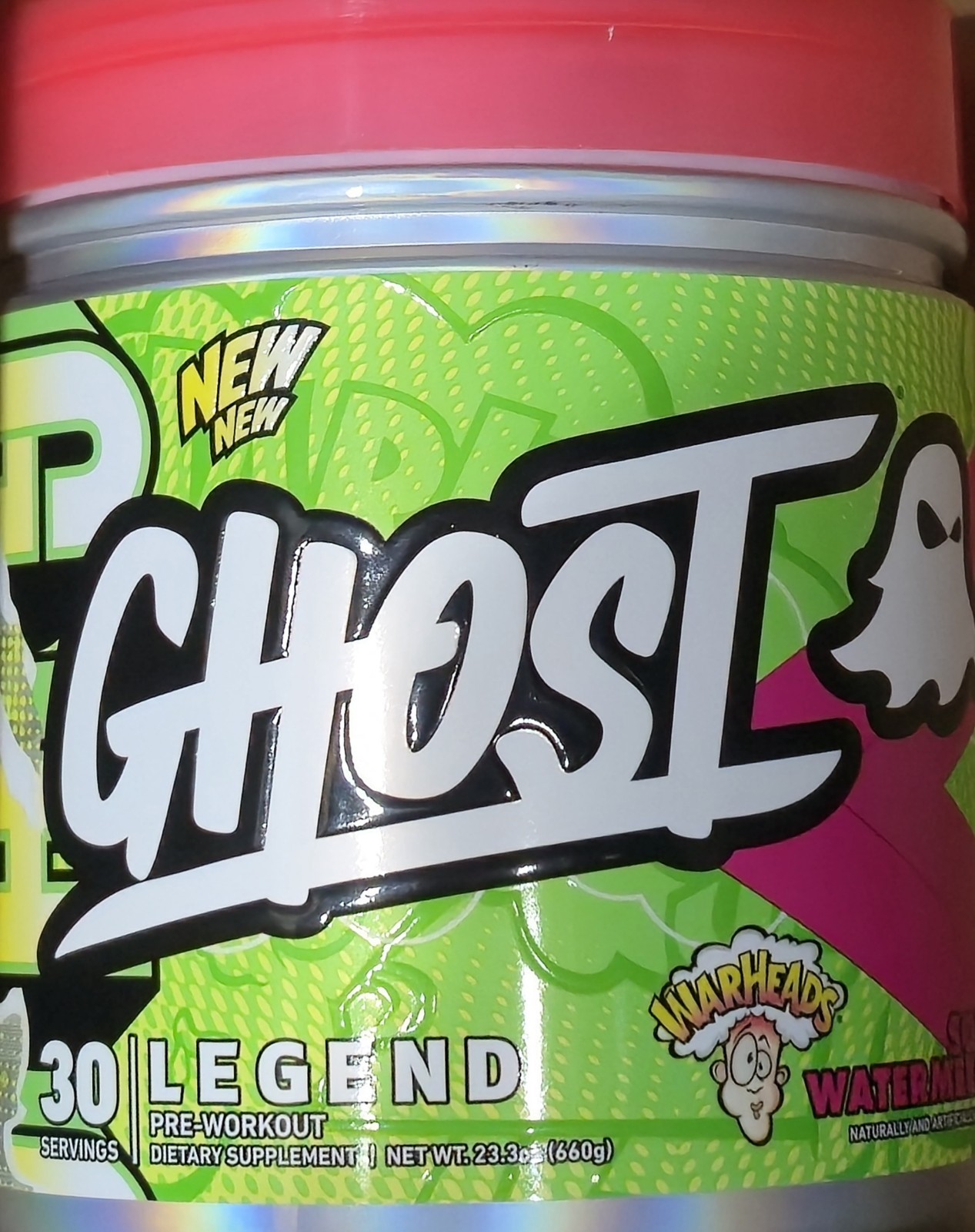 Ghost LEGEND PRE 1.6lb Size (30 Serv) Warheads Sour Watermelon BEST BY 12/26