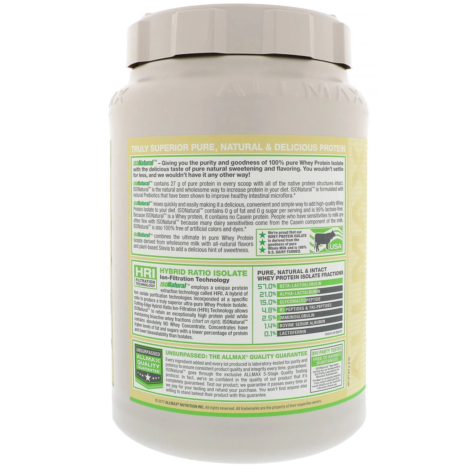 ISONatural™, Pure Whey Protein Isolate, Vanilla, 2 lbs (907 g)