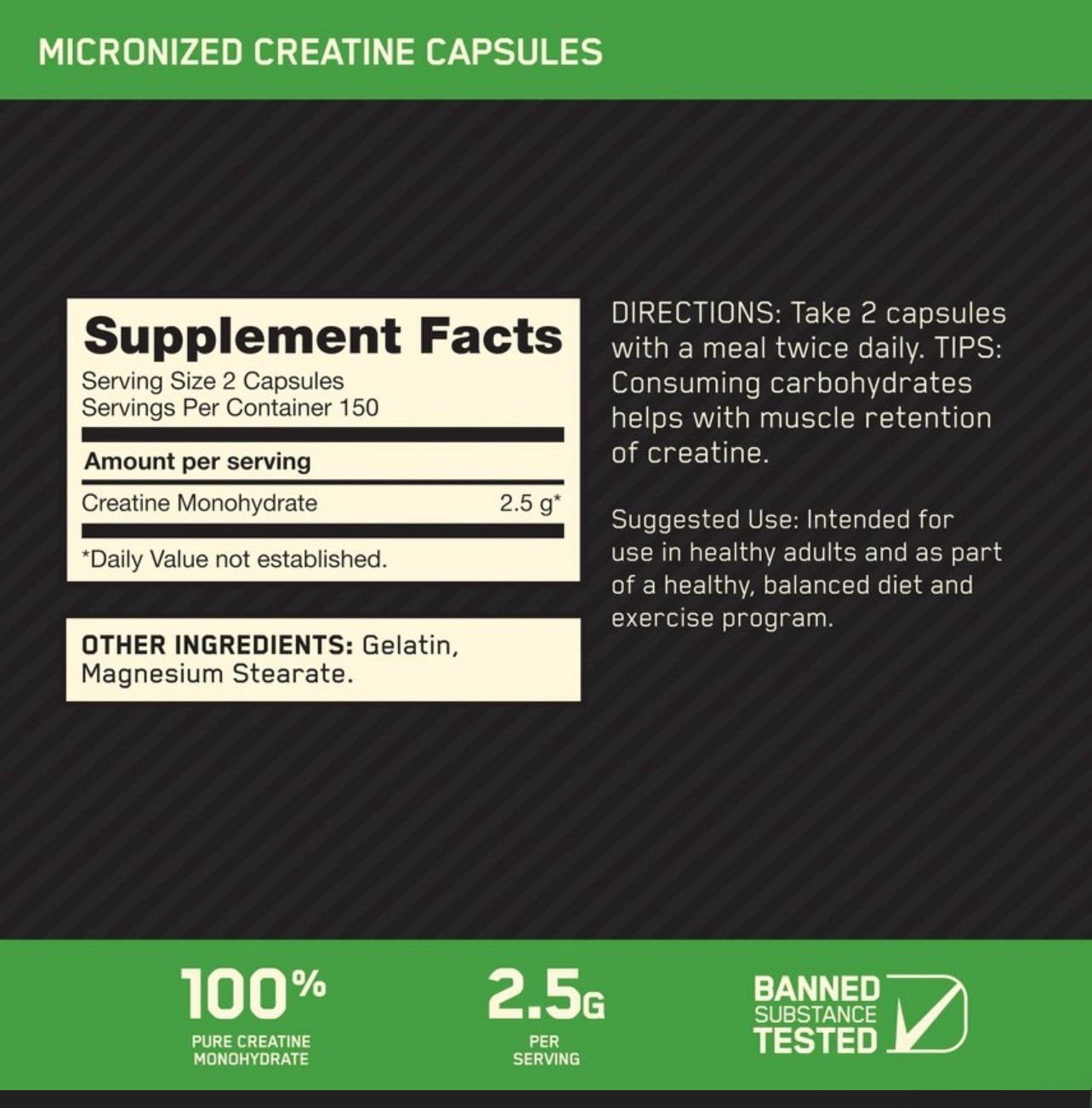Optimum Nutrition, Micronized Creatine, 2500mg, 300 Capsules
