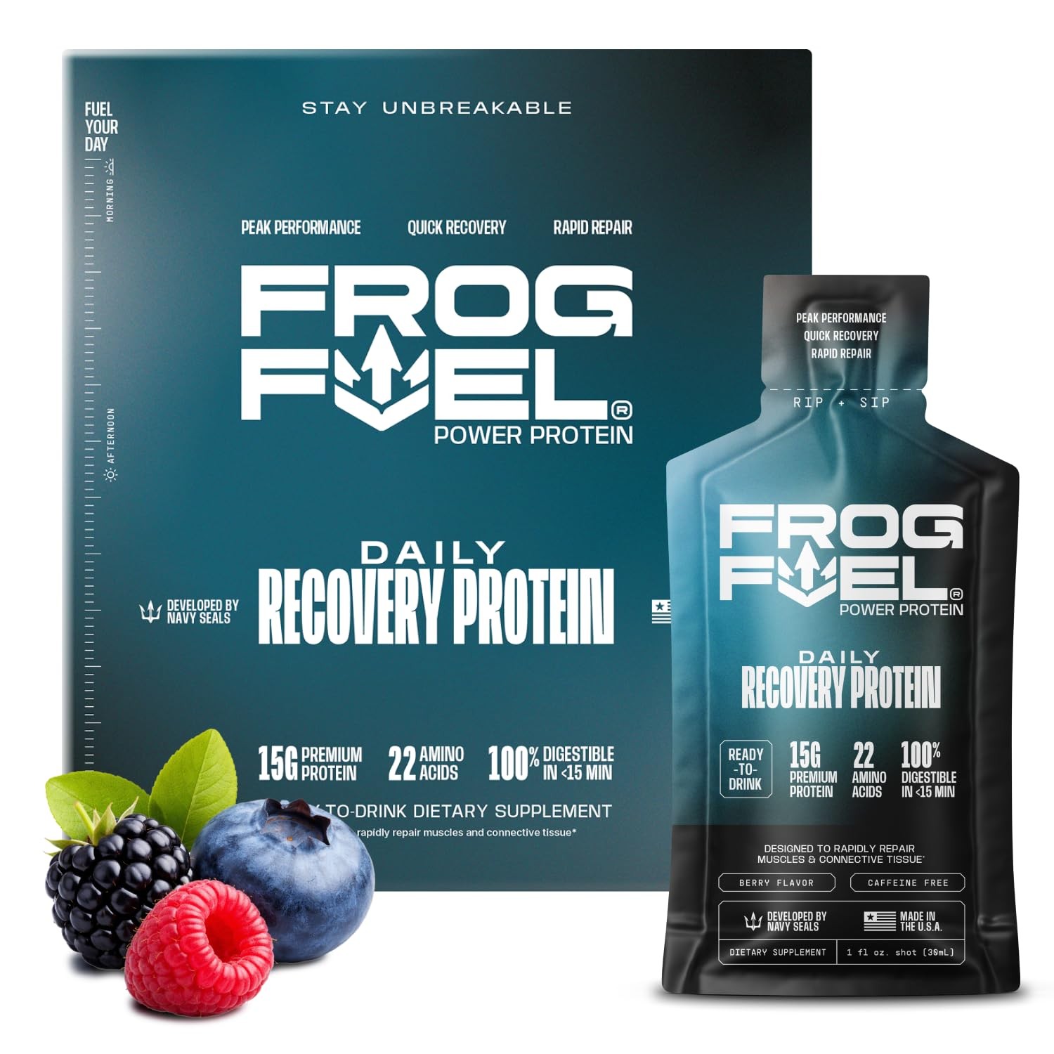 Frog Fuel Power Protein Shot 15g Collagen Berry 1oz 24 Pack Gluten Free
