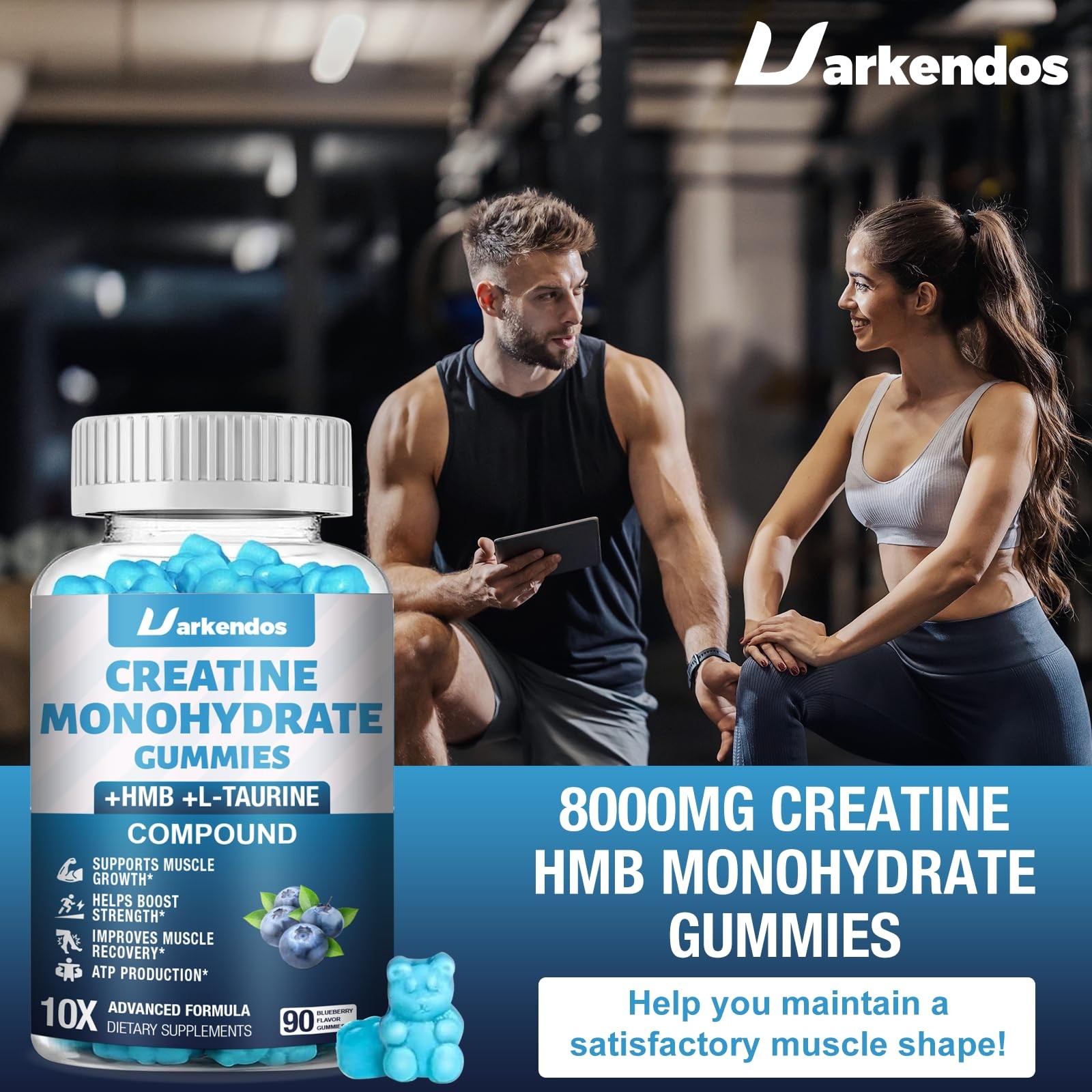 Creatine HMB Monohydrate Gummies Vitamin B6 B12 Taurine 90 Count
