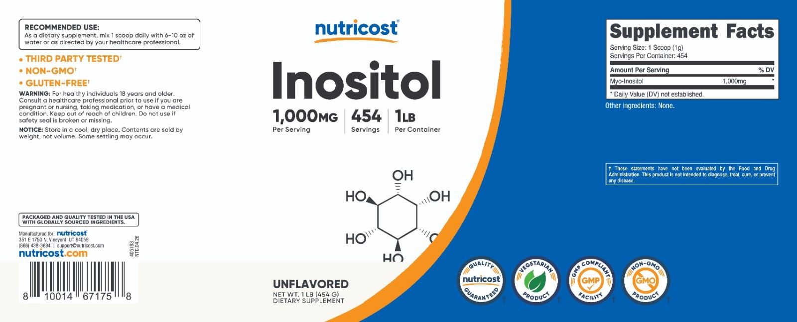 Nutricost Inositol Powder 1LB (454 Grams) – Gluten Free, Non-GMO