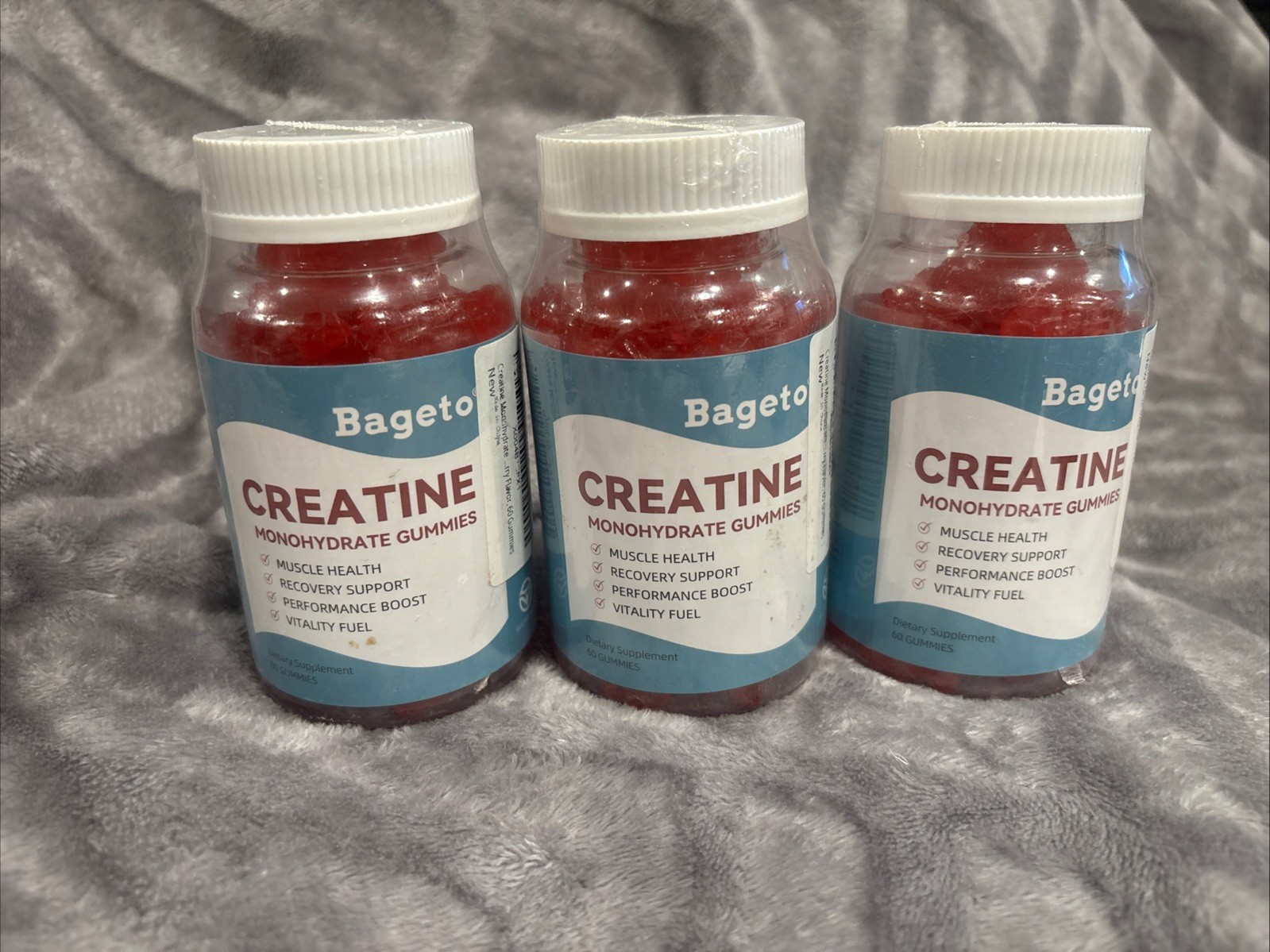 3x Bageto Creatine Monohydrate Gummies 5g Strawberry 60ct (180 Total) 11/26