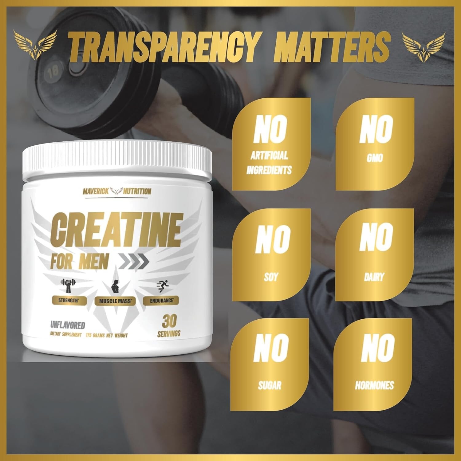 Men’s Monohydrate Creatine Powder Unflavored 5 Grams Per Serving- Muscle Builder