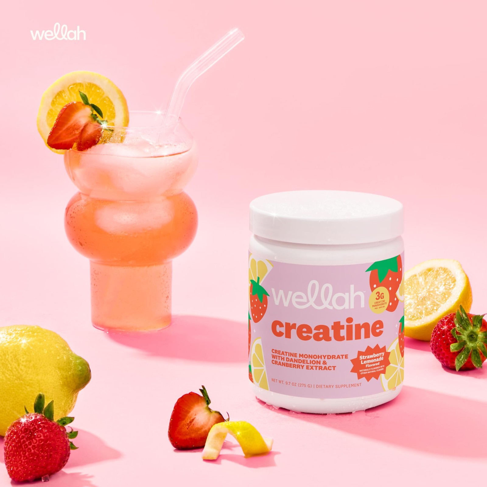 Creatine Monohydrate for Women – Strawberry Lemonade Flavor, 50 Servings, Dandel