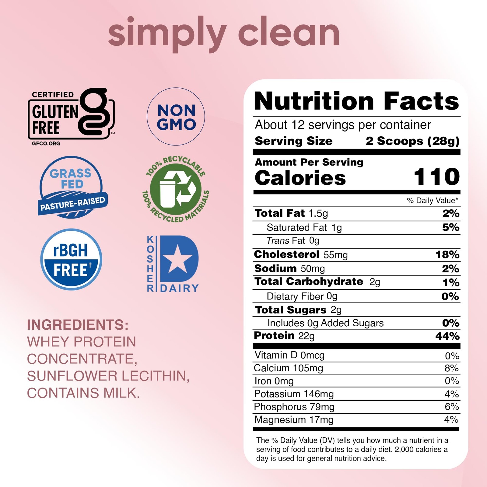 Pure Whey Protein Powder, Unflavored, Non-GMO, Kosher – 12 Oz