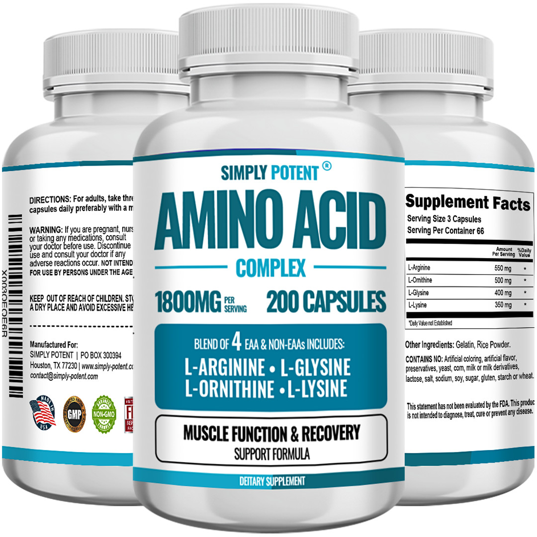 Amino Acid Complex 1800mg 200 Capsules, L-Arginine L-Glysine L-Lysine L-Ornithin