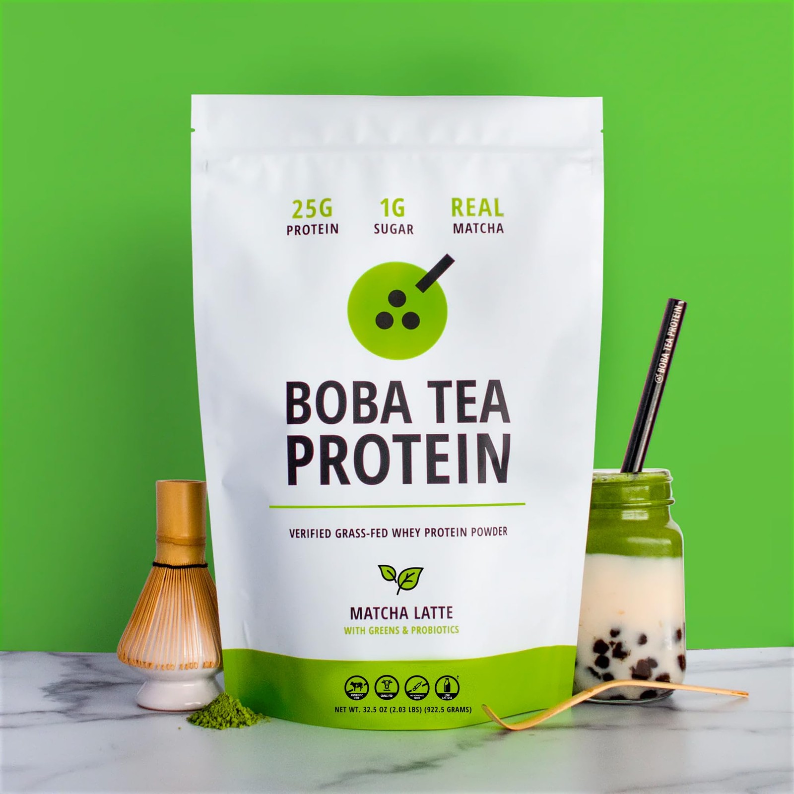 Protein Matcha Latte with 25g Grass-Fed Whey | Gluten-Free Bubble Tea