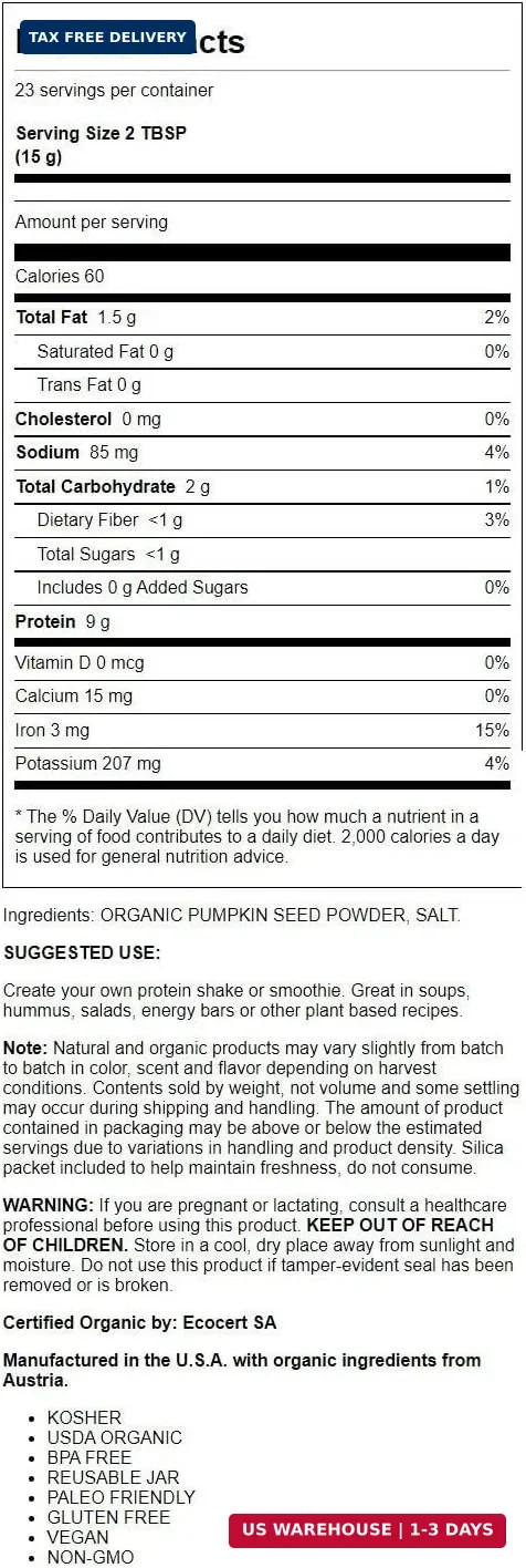 BareOrganics Pumpkin Protein Powder, 12 oz