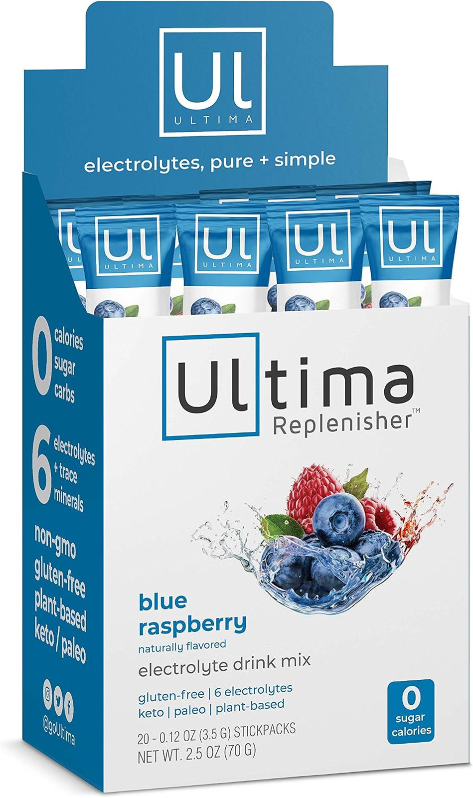 Electrolyte Hydration Drink Mix Blue Raspberry 20 Stickpack Sugar Free Zero