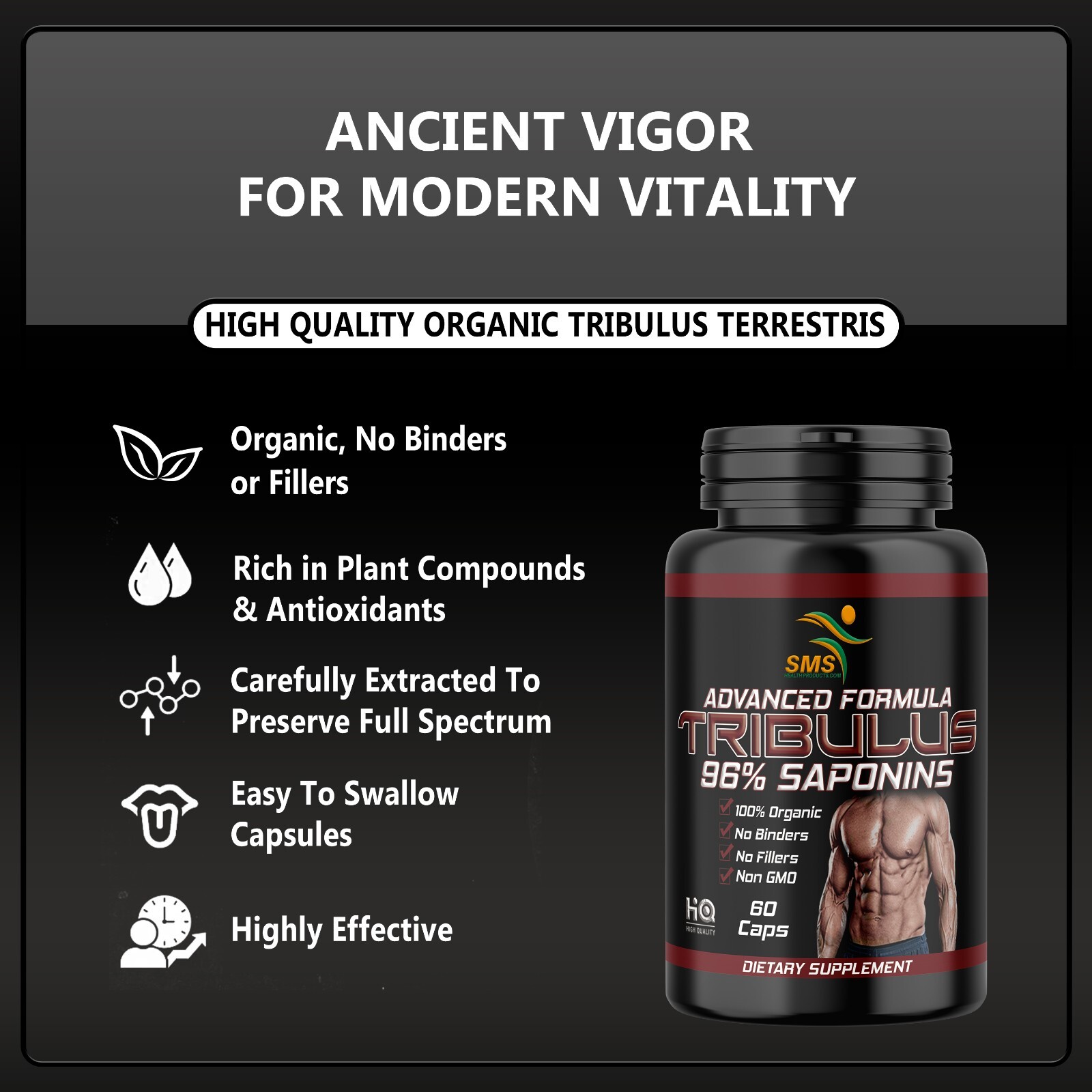 Tribulus Terrestris 3000mg Daily Extract 60 Capsules Vegan Friendly Sport Gym