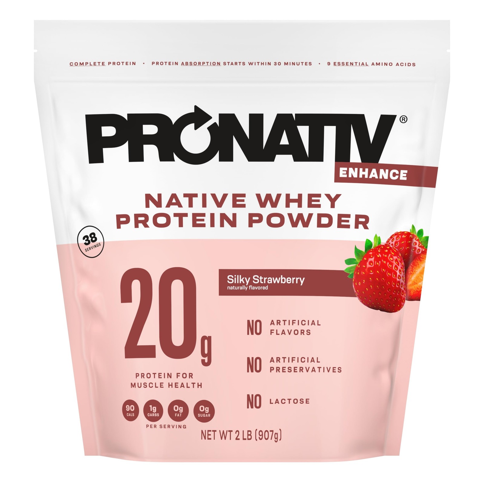 100% Whey Native Protein Powder, Silky Strawberry, 2 lb, Made from Farm Fresh