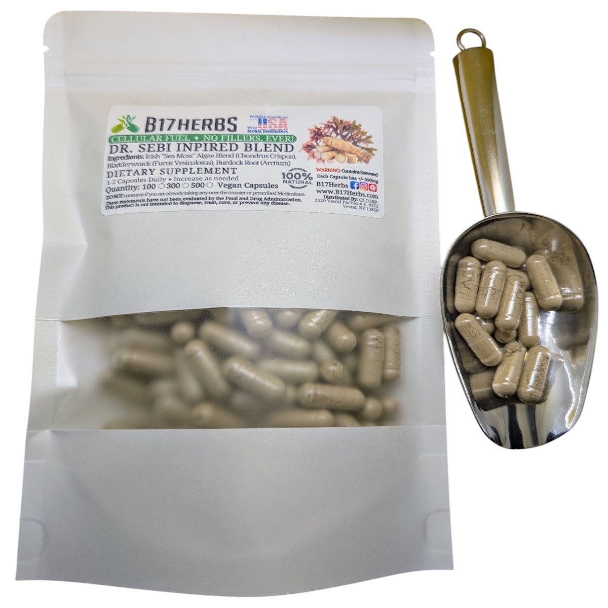 Irish Sea Moss Blend w/Bladderwrack, Burdock Root – Sebi Inspired 500 Veg. Caps