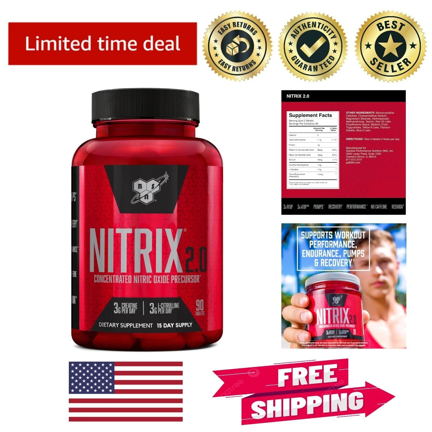 NITRIX 2.0: Nitric Oxide & Creatine Tablets – 90 Count for Enhanced Performance