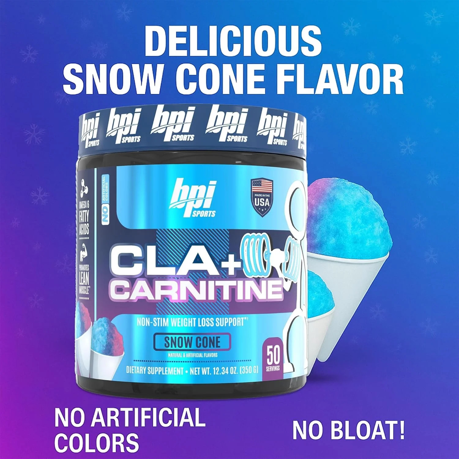 BPI Sports CLA + Carnitine Powder, Snow Cone, 50 Servings, Weight Loss & Lean Mu