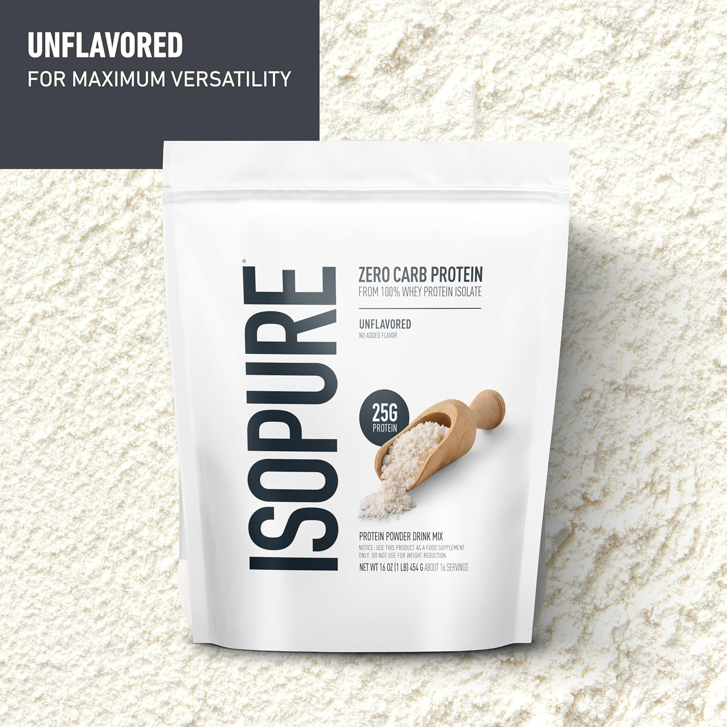 Zero Carb 100% Pure Whey Isolate Protein Powder, Gluten Free, with Vitamins, Unf