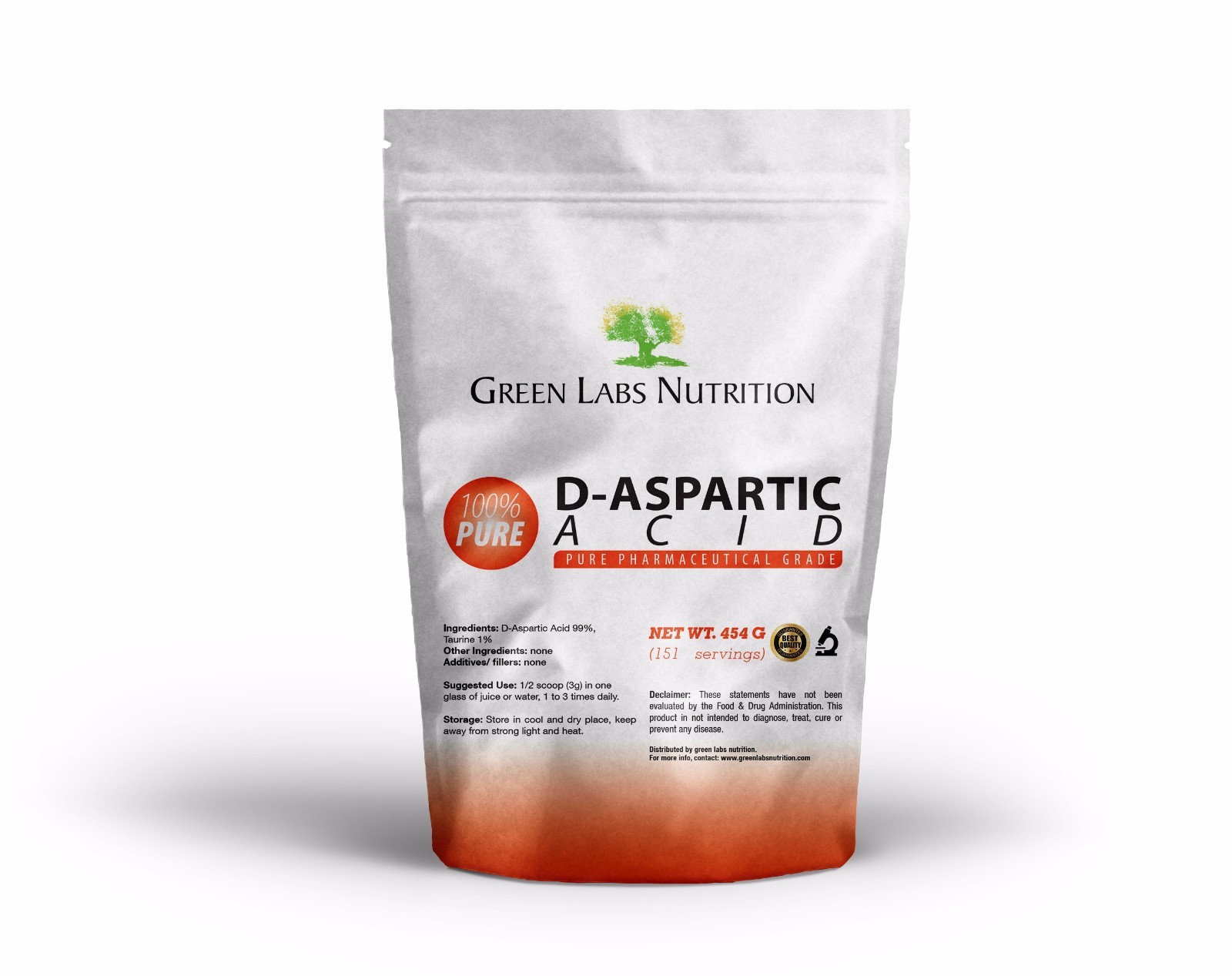 D-Aspartic Acid (DAA) Pure Powder 1 lb 454g Mens Hormone Booster
