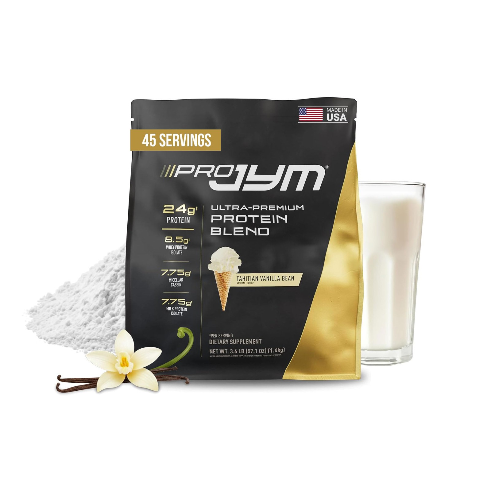 Pro JYM Tahitian Vanilla Protein Powder – Whey Protein Isolates, Casein, Milk